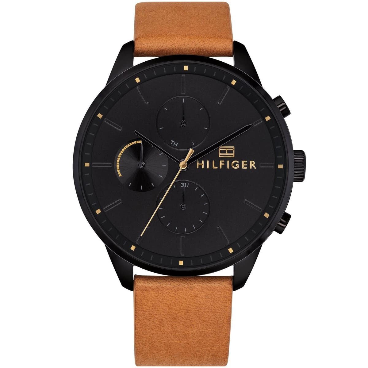1791486-tommy-hilfiger-watch-men-black-dial-leather-brown-strap-quartz-analog-day-date-month-chase