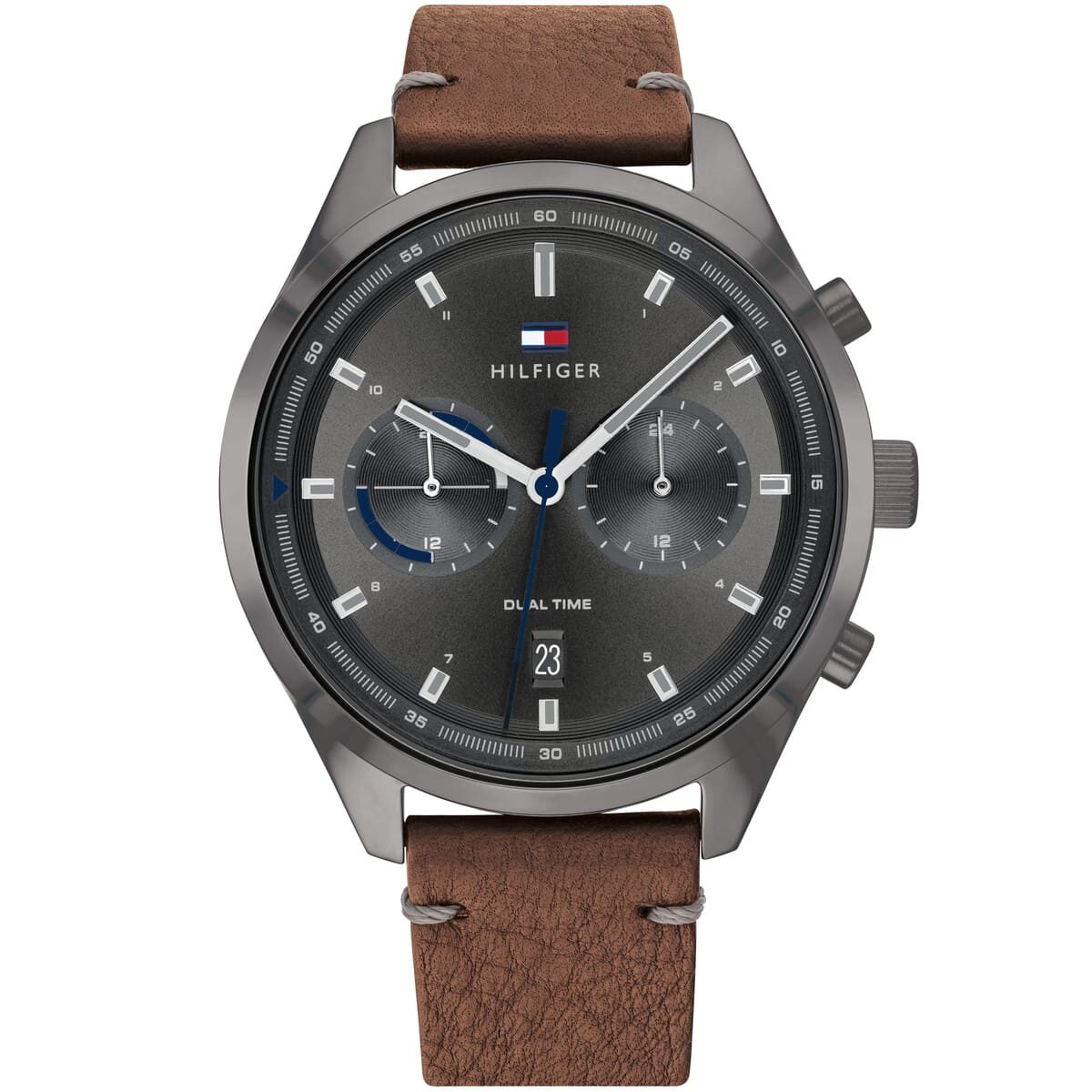 1791730-tommy-hilfiger-watch-men-black-dial-leather-brown-strap-quartz-analog-dual-time-bennett
