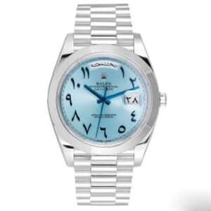 Rolex Day Date Arabic Watch Blue With Stainless Steel Silver Belt