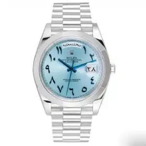 Rolex Day Date Arabic Watch Blue With Stainless Steel Silver Belt