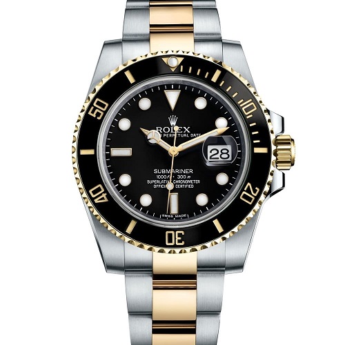 Rolex Oyster Perpetual Submariner Ceramic Bezel Watch Black With Stainless Steel Silver & gold Belt
