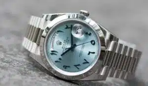 Rolex Day Date Arabic Watch Blue With Stainless Steel Silver Belt