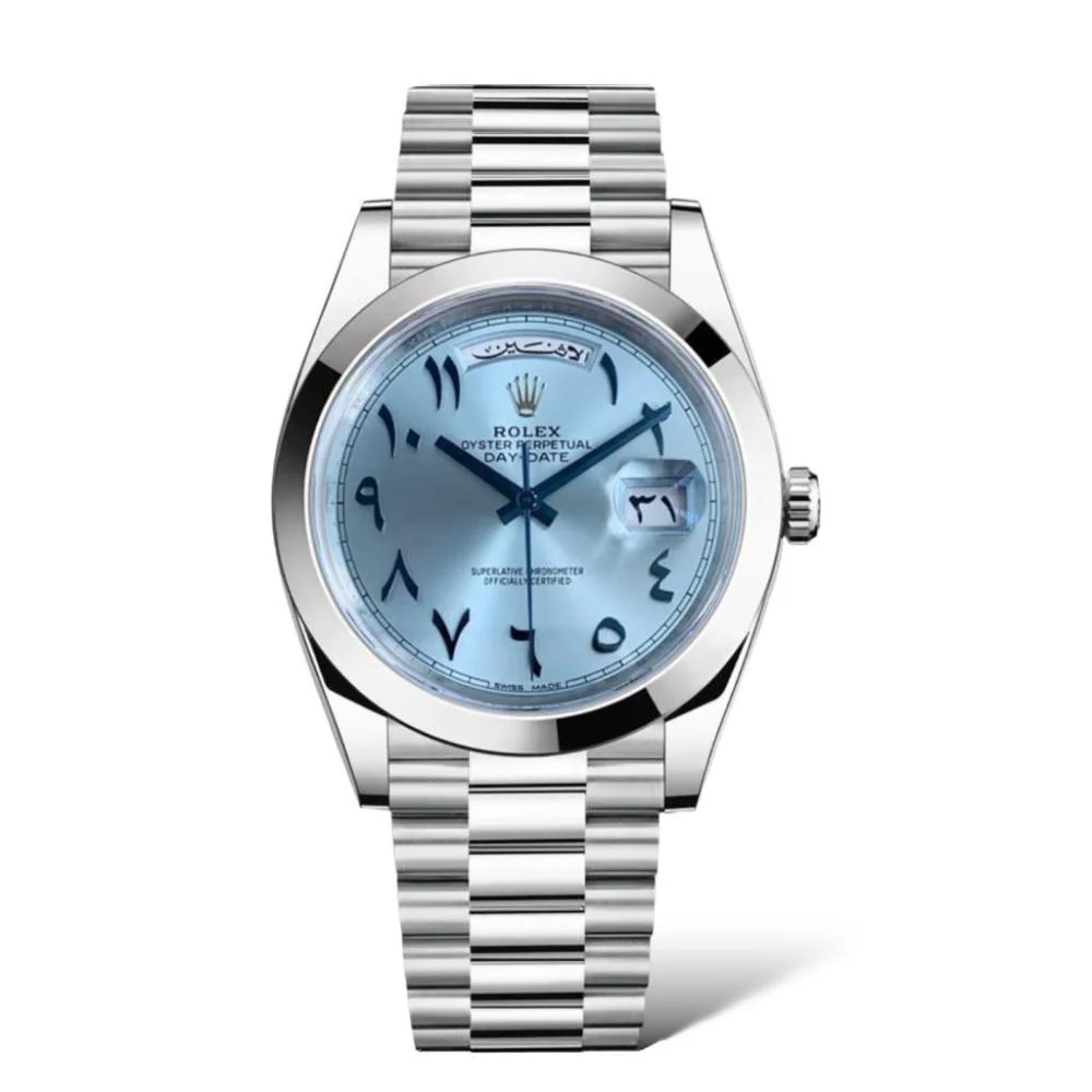 Rolex Day Date Arabic Watch Blue With Stainless Steel Silver Belt