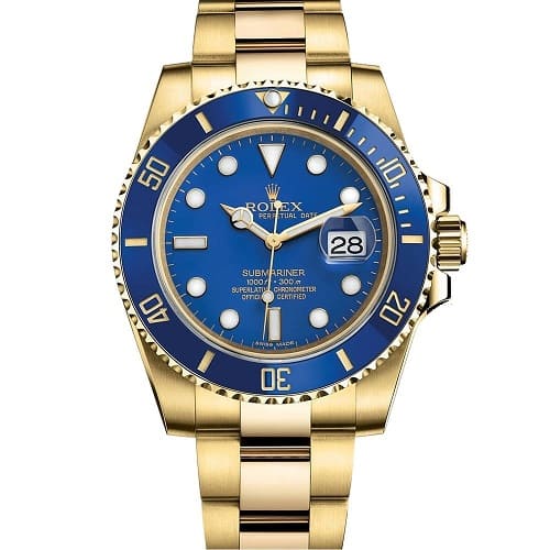 ROLEX OYSTER PERPETUAL SUBMARINER CERAMIC BEZEL WATCH BLUE WITH STAINLESS STEEL GOLD BELT