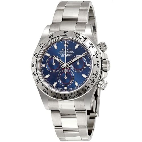 ROLEX-PERPETUAL-SUPERLATIVE-CHRONOMETER-OFFICIALLY-CERTIFIED-COSMOGRAPH-DAYTONA-WATCH-BLUE-WITH STAINLESS STEEL-SILVER BELT