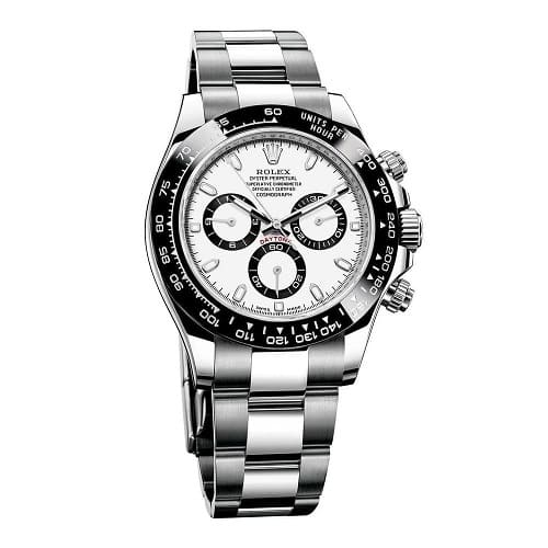 ROLEX PERPETUAL SUPERLATIVE CHRONOMETER OFFICIALLY CERTIFIED COSMOGRAPH DAYTONA WATCH WHITE WITH STAINLESS STEEL SILVER BELT