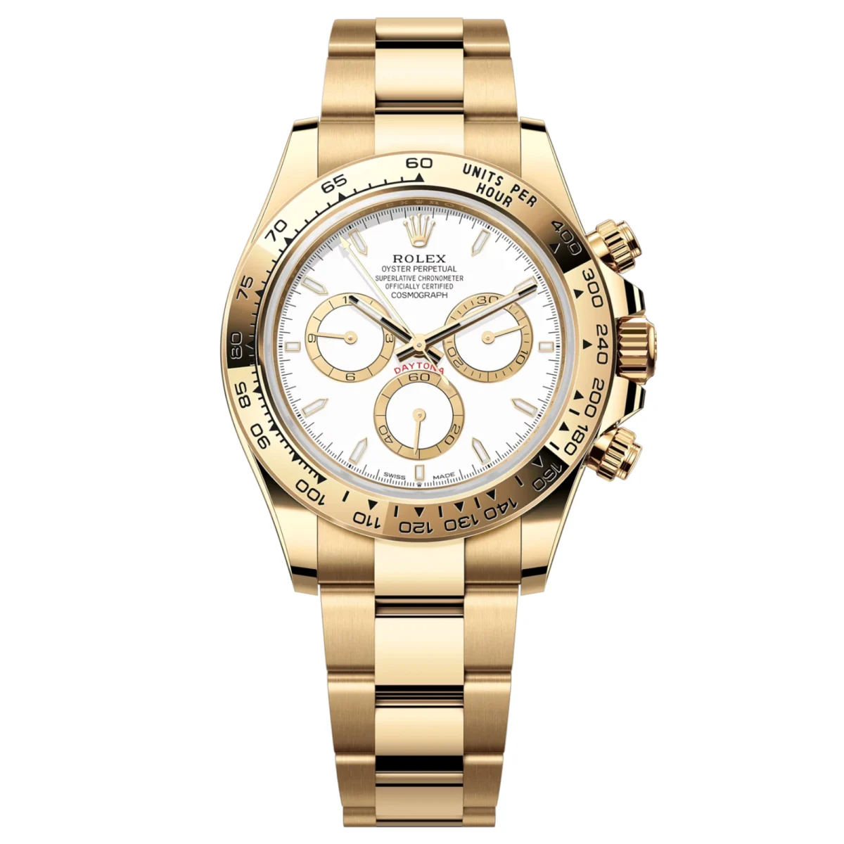ROLEX-PERPETUAL-SUPERLATIVE-CHRONOMETER-OFFICIALLY-CERTIFIED-COSMOGRAPH-DAYTONA-WATCH-WHITE-WITH-STAINLESS STEEL-GOLD BELT