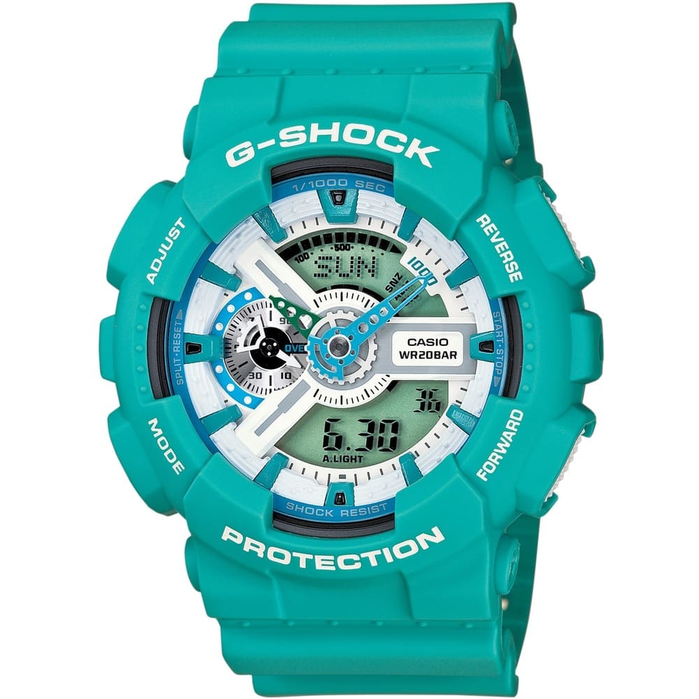 Casio G-Shock-Watch-For-Men-GA-110SN-3A-with-white-dial-resin-strap-with-aqua-blue-color