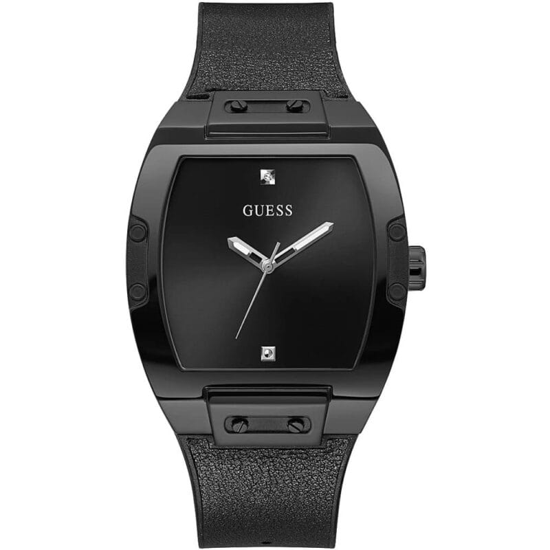 GUESS-Mens-43-mm-Phoenix-Black-Dial-Genuine-BlackLeather-Strap-Analog-Watch-GW0386G1