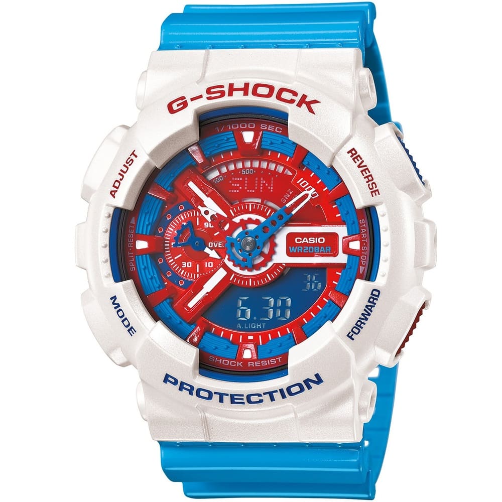 Casio-G-Shock-Watch-For-Men-and-women-GA-110AC-7A-with-red-dial-resin-strap-with-blue-color