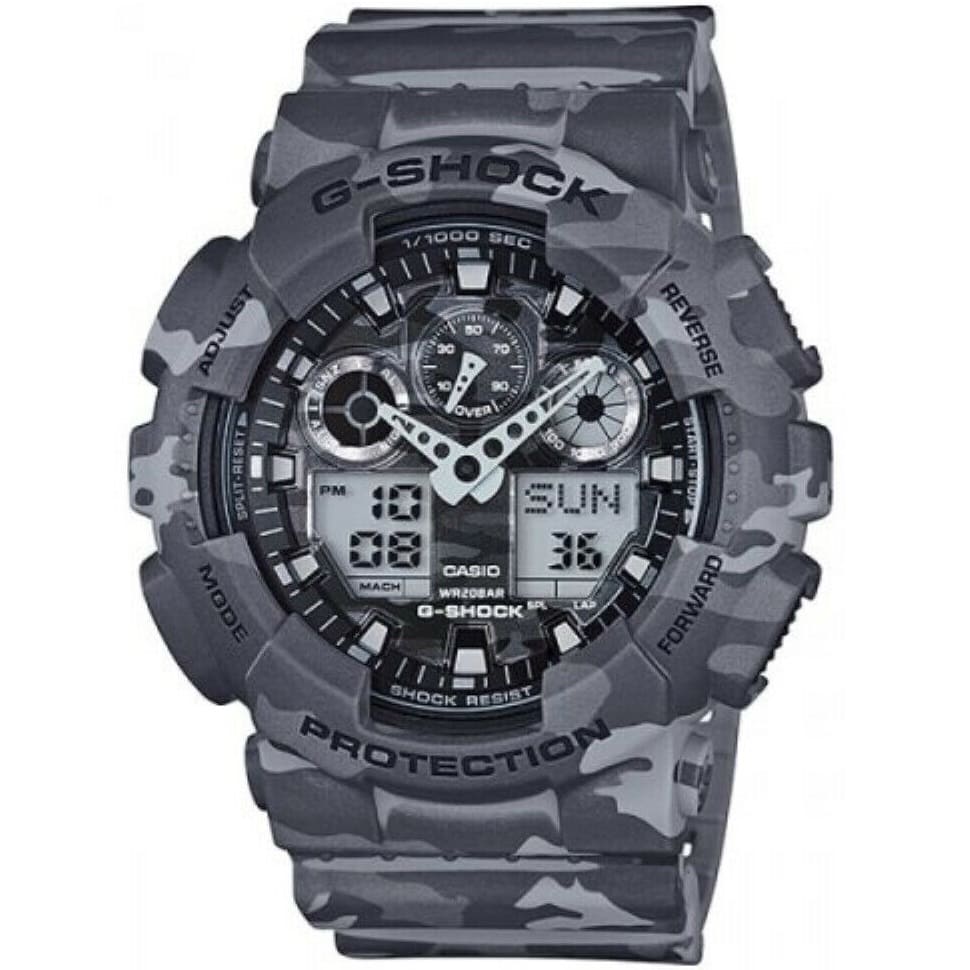 Casio-G-Shock-Watch-For-Men-GA-100CM-8A with black dial resin strap with grey color