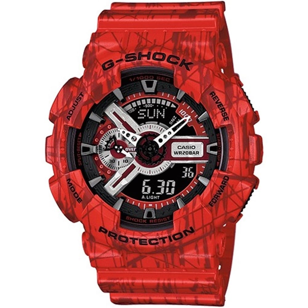 Casio G-Shock-Watch-For-Men-GA-110SL-4A-with-black-dial-resin-strap-with-red-color