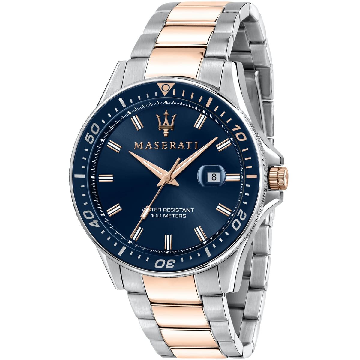 r8853140003-maserati-watch-men-blue-dial-metal-stainless-steel-silver-rose-gold-two-tone-strap-quartz-battery-analog-three-hand-water-resistant-100-meters-sfida