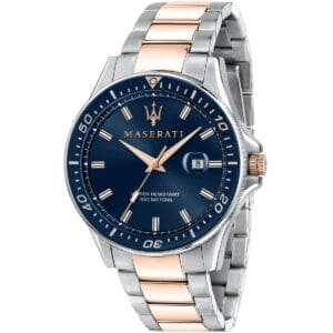 r8853140003-maserati-watch-men-blue-dial-metal-stainless-steel-silver-rose-gold-two-tone-strap-quartz-battery-analog-three-hand-water-resistant-100-meters-sfida