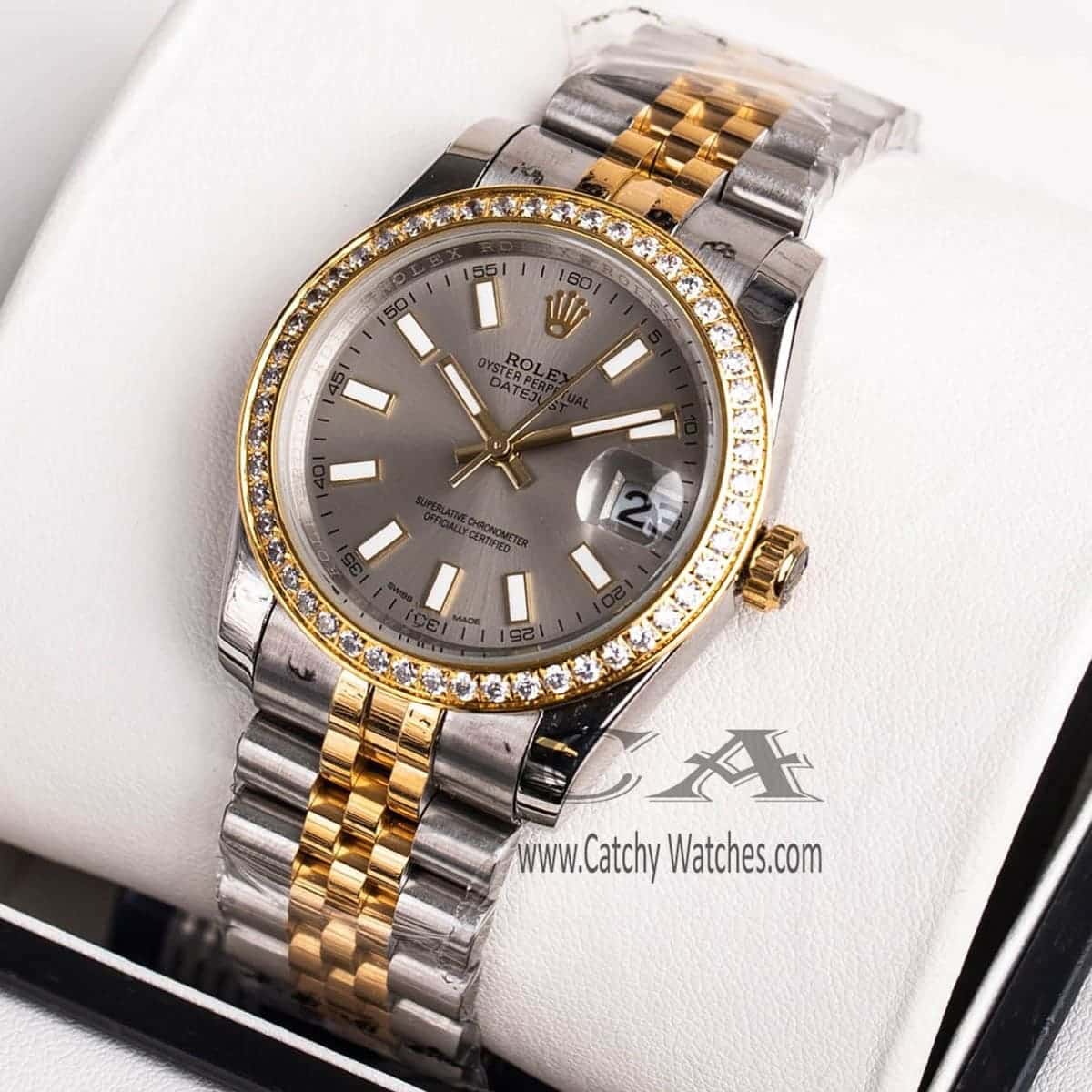 Rolex-Watch-For-Ladies-In-Egypt-With-Silver-Gold-Strap-Stainless-Steel-Belt-Gray-Dial