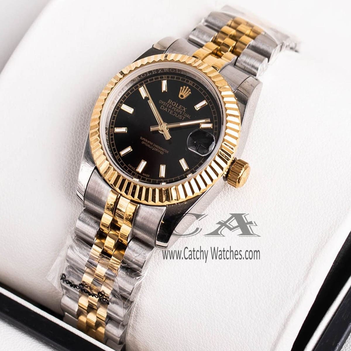 Rolex-Watch-For-Ladies-In-Egypt-With-Silver-Gold-Strap-Stainless-Steel-Belt-Black-Dial