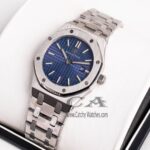 Audemars-Piguet-AP-watch-with-silver-stainless-steel-Strap-and-Blue-Dial