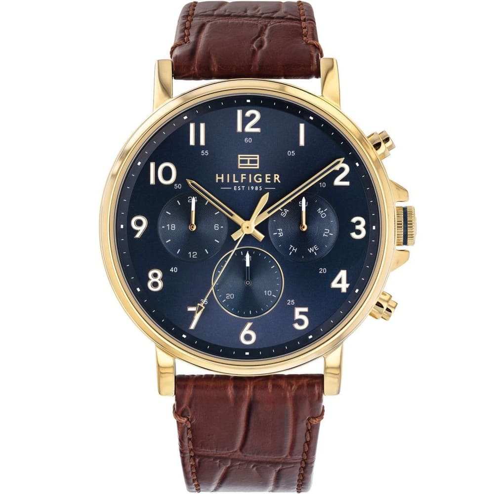 Original-Tommy-Hilfiger-Watch-For-Men-with-blue-dial-leather-strap-with-brown-color