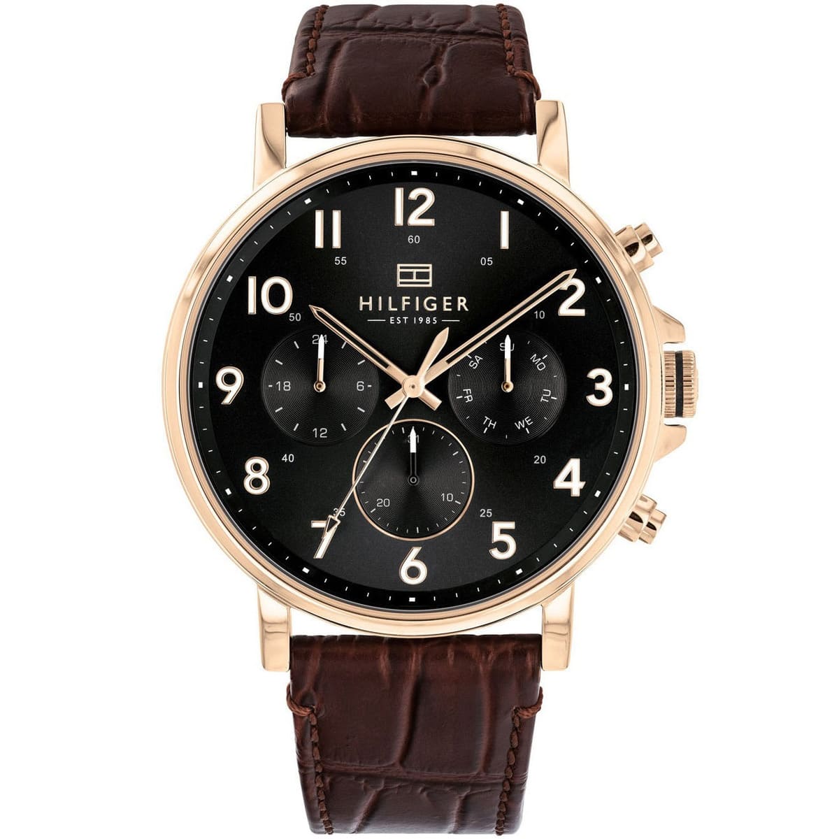 Original-Tommy-Hilfiger-Watch-For-Men-with-black-dial-leather-strap-with-brown-color