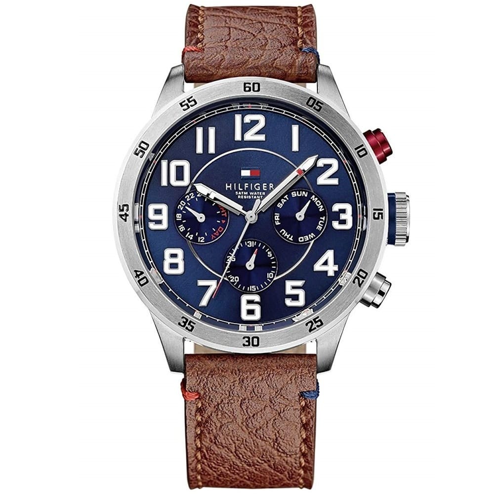 Original-Tommy-Hilfiger-Watch-for-Men-Trent-1791066-with-blue-dial-leather-belt-with-brown-color