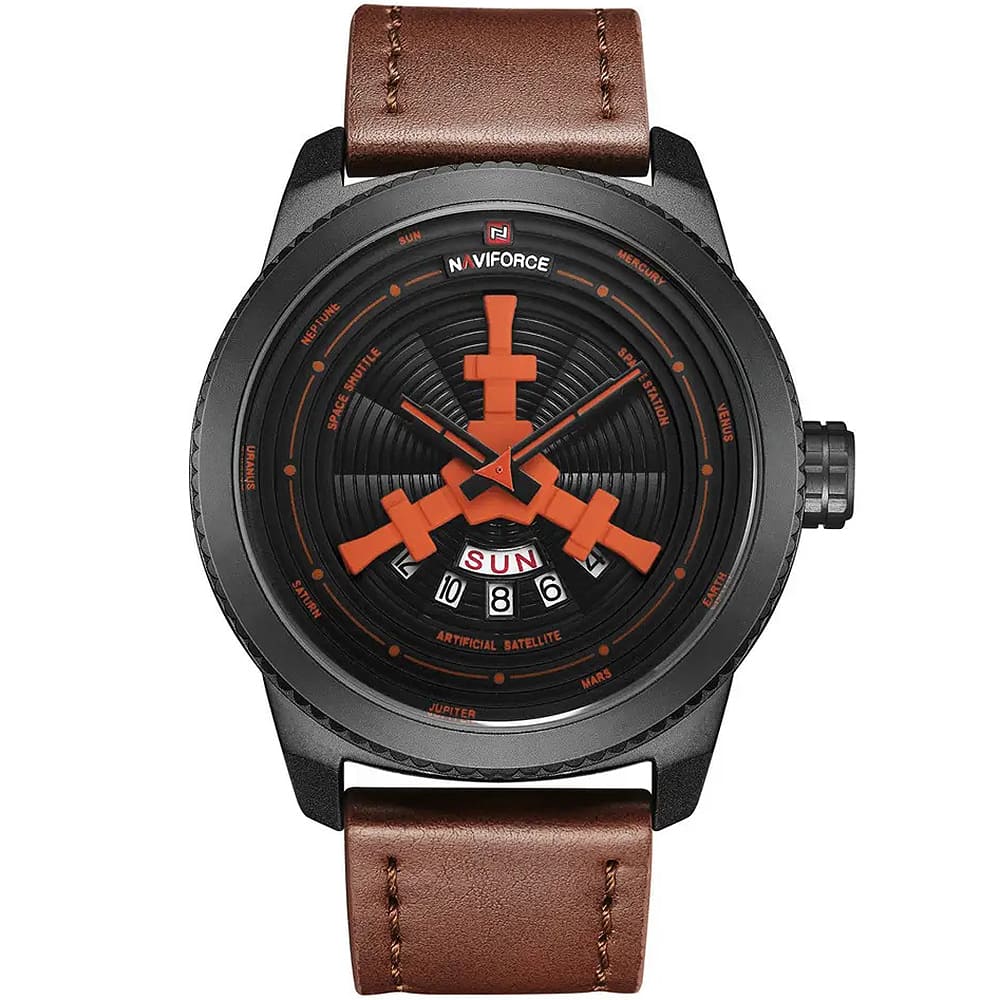 nf9156-b-o-l-bn-original-naviforce-watch-men-black-orange-dial-leather-light-brown-strap-quartz-battery-analog-for-dream