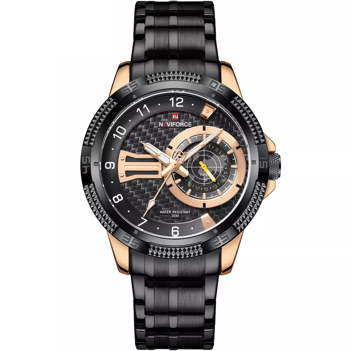 nf9206-rg-b-original-naviforce-watch-men-black-dial-metal-strap-quartz-battery-analog-water-resistant-30m-for-dream