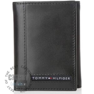 Tri-Fold Tommy Hilfiger Black Leather Wallet For Men