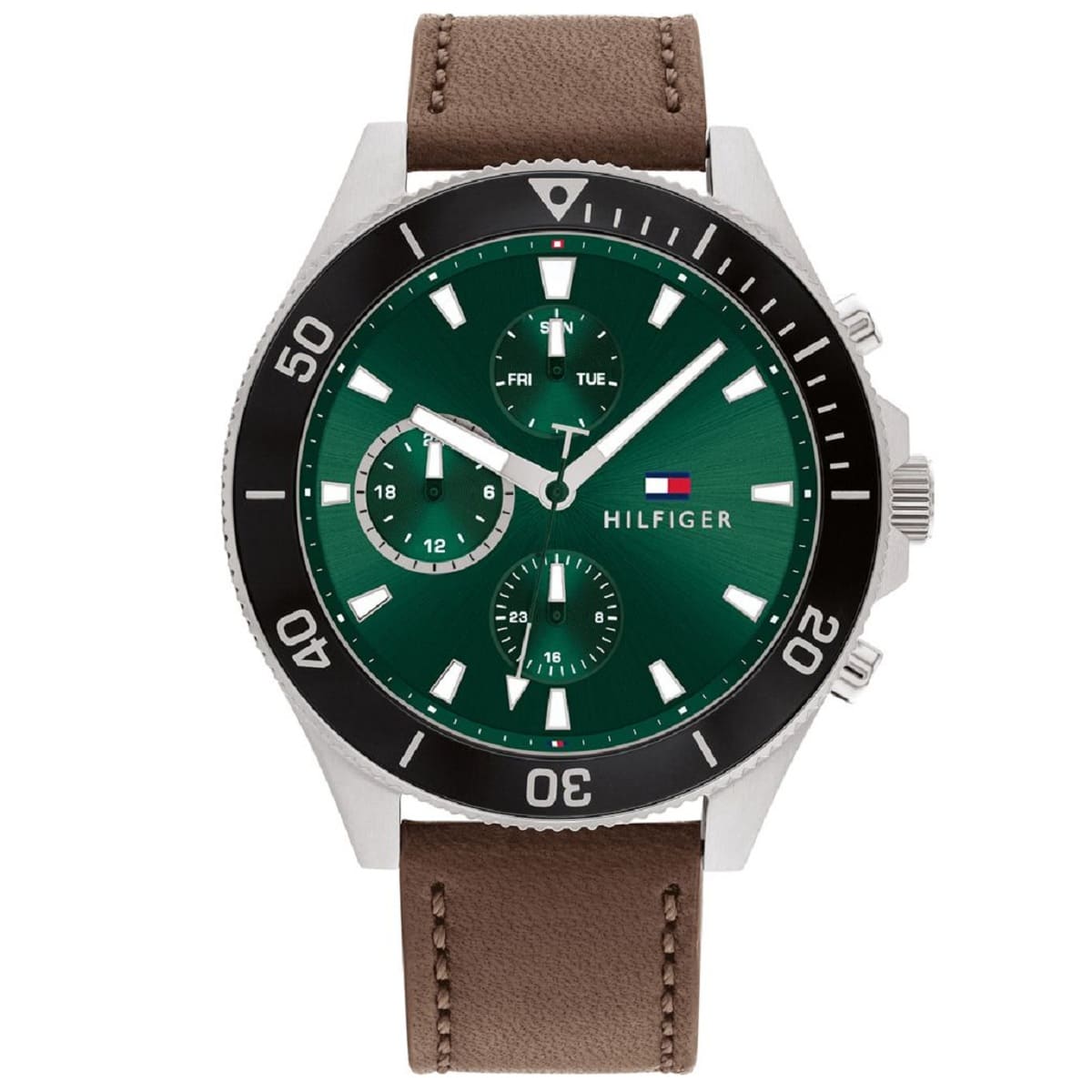 original-1791983-tommy-hilfiger-watch-men-green-dial-leather-brown-strap-quartz-analog-chronograph-larson