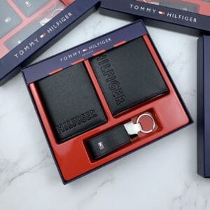 original -set-egypt-tommy-hilfiger-genuine-leather-black-card-case-key-chain-wallets-egypt