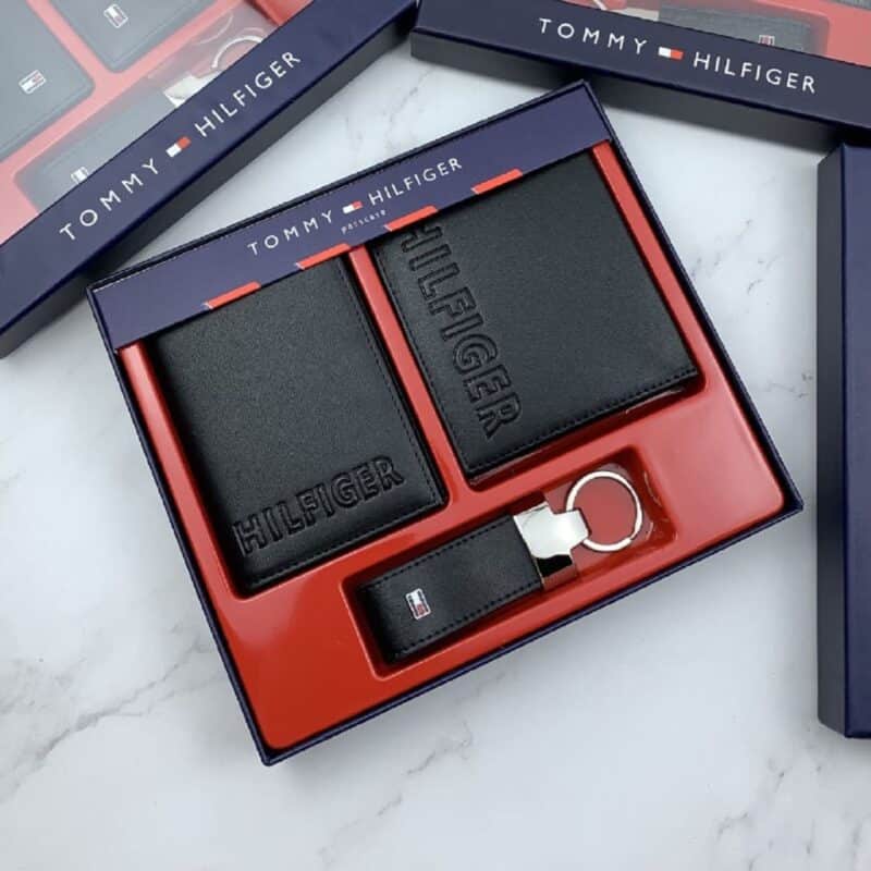 original -set-egypt-tommy-hilfiger-genuine-leather-black-card-case-key-chain-wallets-egypt