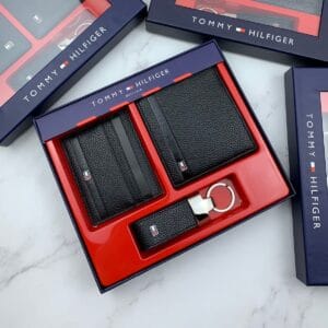 original -set-tommy-hilfiger-genuine-leather-black-card-case-key-chain-wallet-egypt