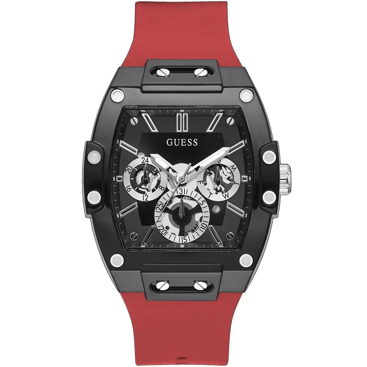 original-gw0203g4-guess-in-egypt-square-watches-men-black-dial-rubber-red-strap-quartz-battery-analog-phoenix