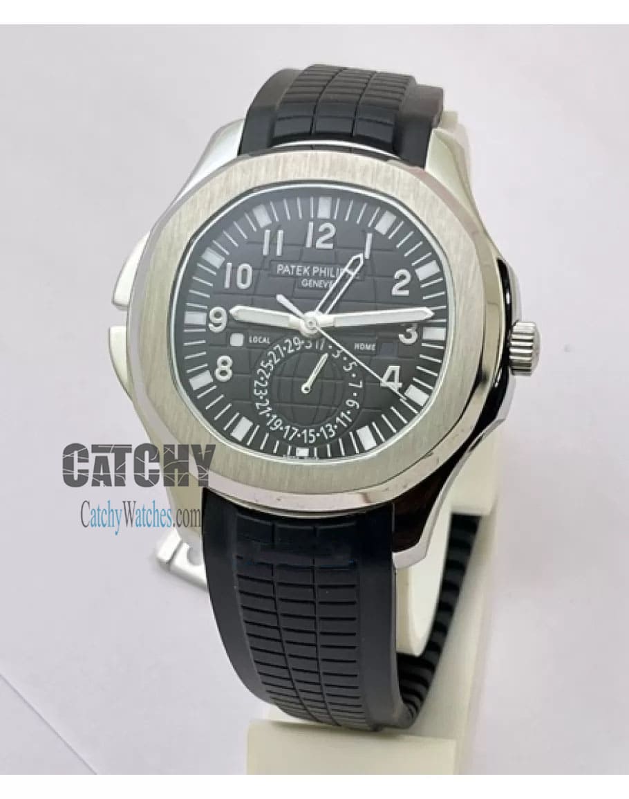 patek-philippe-automatic-watches-anautilus-annual-geneve-model-in-egypt-For-men-with-black-dial-and-black-rubber-color-Strap-silver-case-sapphire-crystal