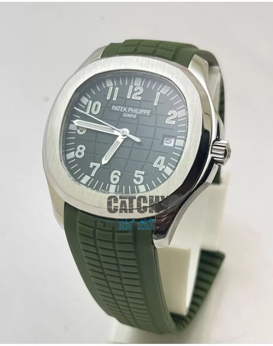 patek-philippe-automatic-watches-anautilus-annual-geneve-model-in-egypt-For-men-with-green-dial-and-green-gemunie-leather-color-Strap-silver-case-sapphire-crystal