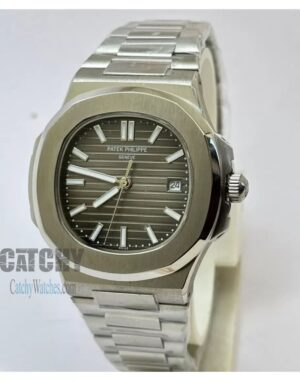 patek-philippe-automatic-watches-anautilus-annual-model-in-egypt-For-men-with-grey-dial-and-silver-metal-color-Strap-silver-case-sapphire-crystal