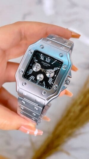 cartier-watch-for-women--in-egypt-silver-color-black-dial-metal-strap-stainless-steel