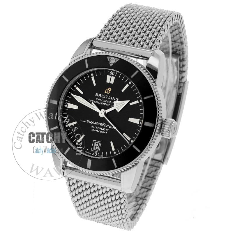 super-ocean-geritageII-watch-black-dial-silver-metal-strap