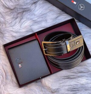 Mercedesا-benz-Set-Belt-wallet-in-egypt-for-men-leather-black-color-mirror-original