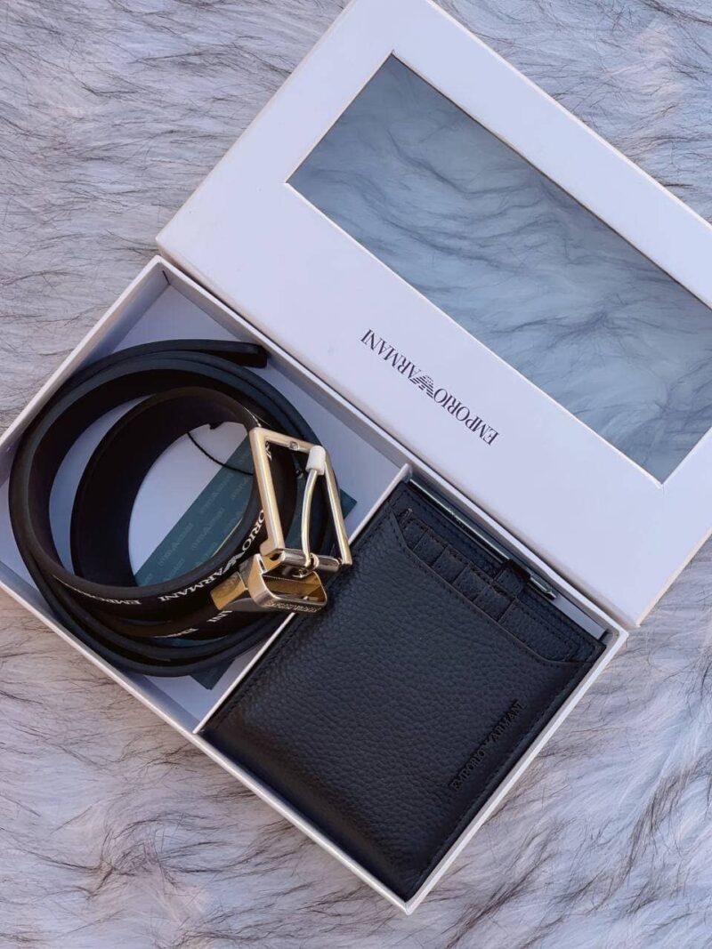 Emporio Armani Set Belt Wallet Men Leather Black - Image 3