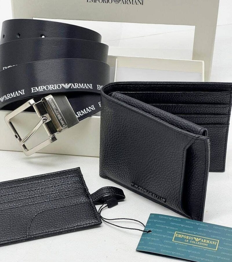Emporio Armani Set Belt Wallet Men Leather Black - Image 4