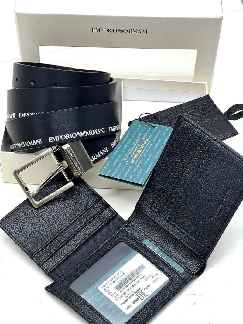 Emporio Armani Set Belt Wallet Men Leather Black - Image 5