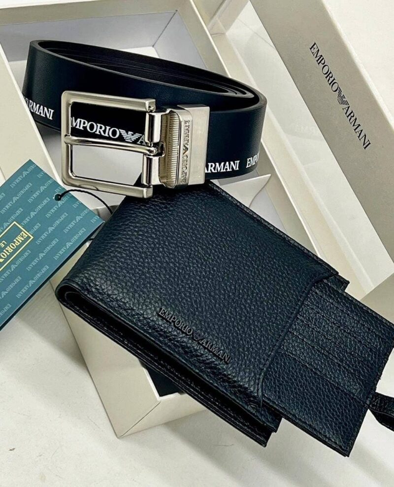 Emporio Armani Set Belt Wallet Men Leather Black - Image 6