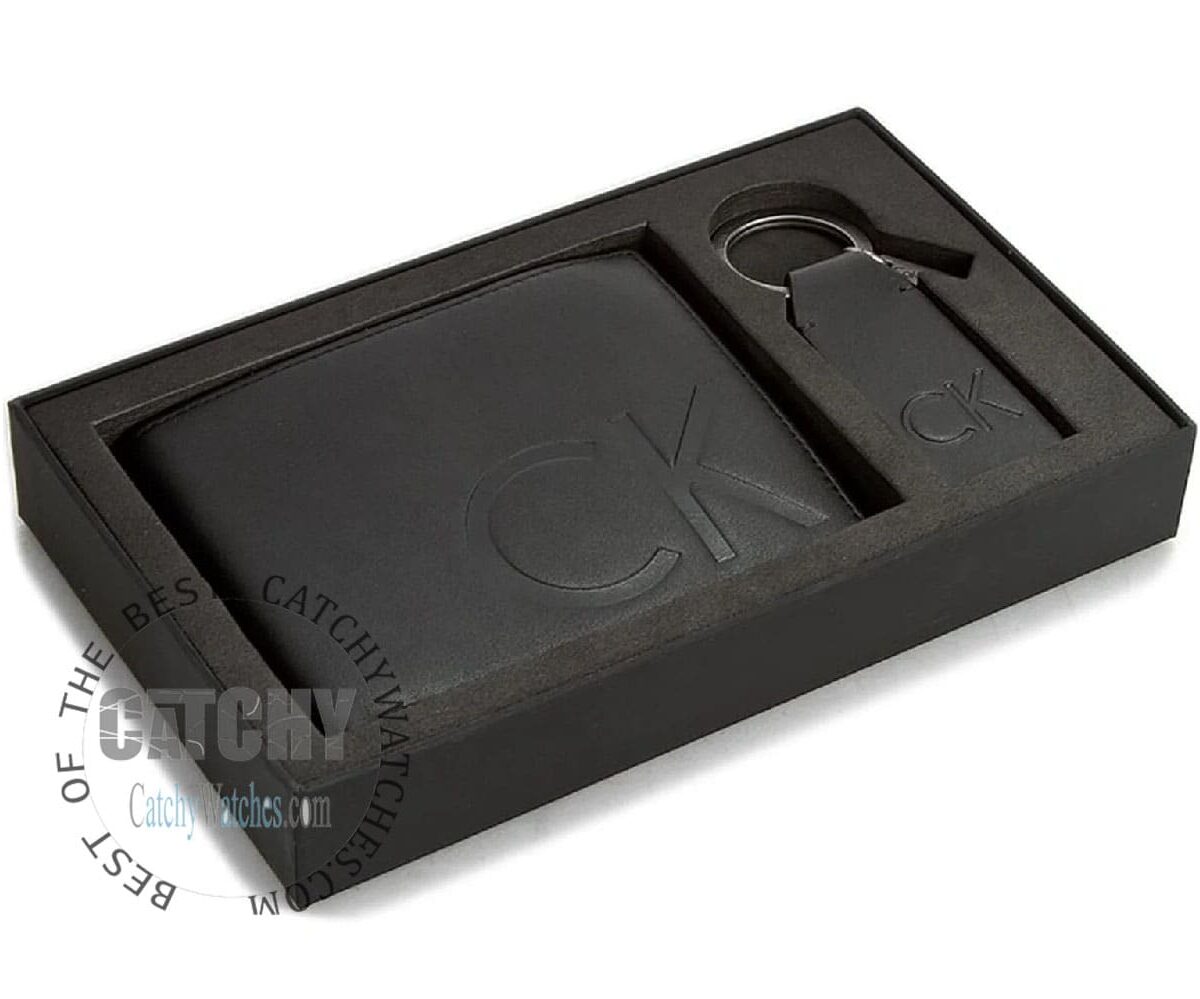 calvin-klein-set-ck-wallet-key-chain-egypt-for-men-genuine-leather-black-color-mirror-original