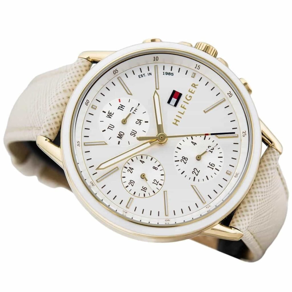Tommy Hilfiger Carly Silver Dial Cream Leather Strap Watch for Women - 1781790
