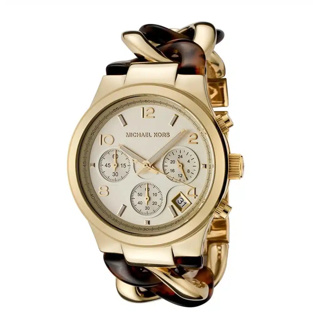 Michael Kors Gold and Cream Women\'s Chain-Link Tortoise Chronograph Watch Michael Kors Watch Ladies MK4279 – PinkOrchard.com main image 2