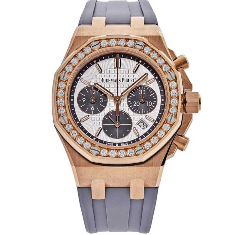 audemars-piguet-royal-oak-watch-for-women-White-dial-with-strass-diamond-grey-rubber-strap-egypt