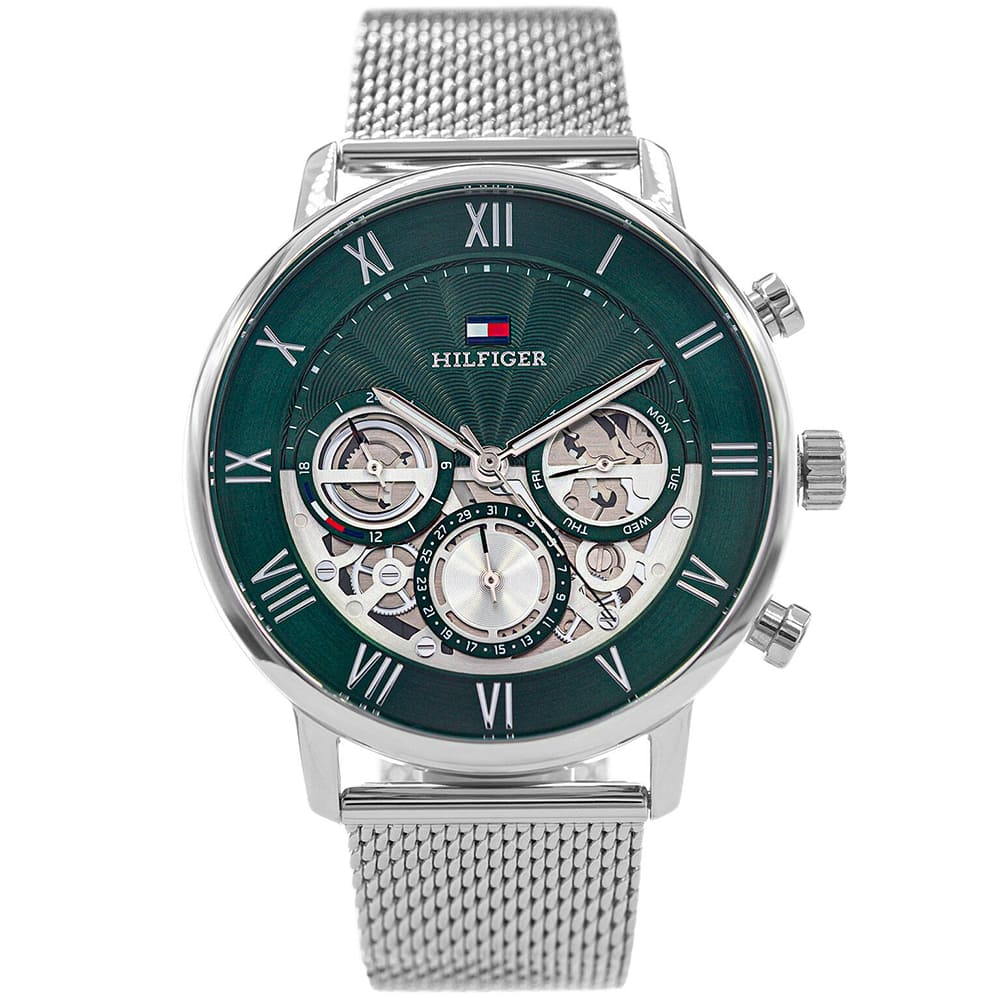 original-1710567-tommy-hilfiger-men-watch-green-dial-silver-mesh-strap-egypt