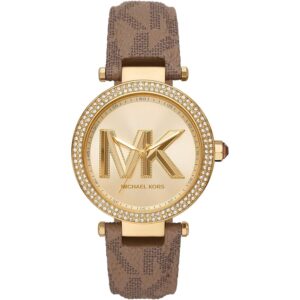 origianl-mk2973-michael-kors-watch-ladies-gold-dial-polyurethane-chloride-brown-strap-crystals-mk-logo-water-resistance-egypt