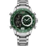 original-nf9199s-s-gn-naviforce-watch-men-green-dial-metal-silver-strap-quartz-battery-digital-analog-wr-3atm-for-dream-egypt
