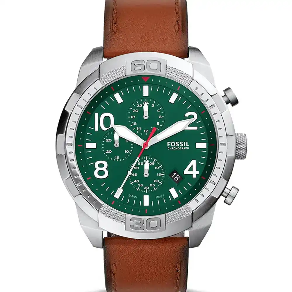 original-Fossil-Bronson-FS5738-Chronograph-Luggage-Mens-watch-brown-Leather-Strap-green-dial-egypt